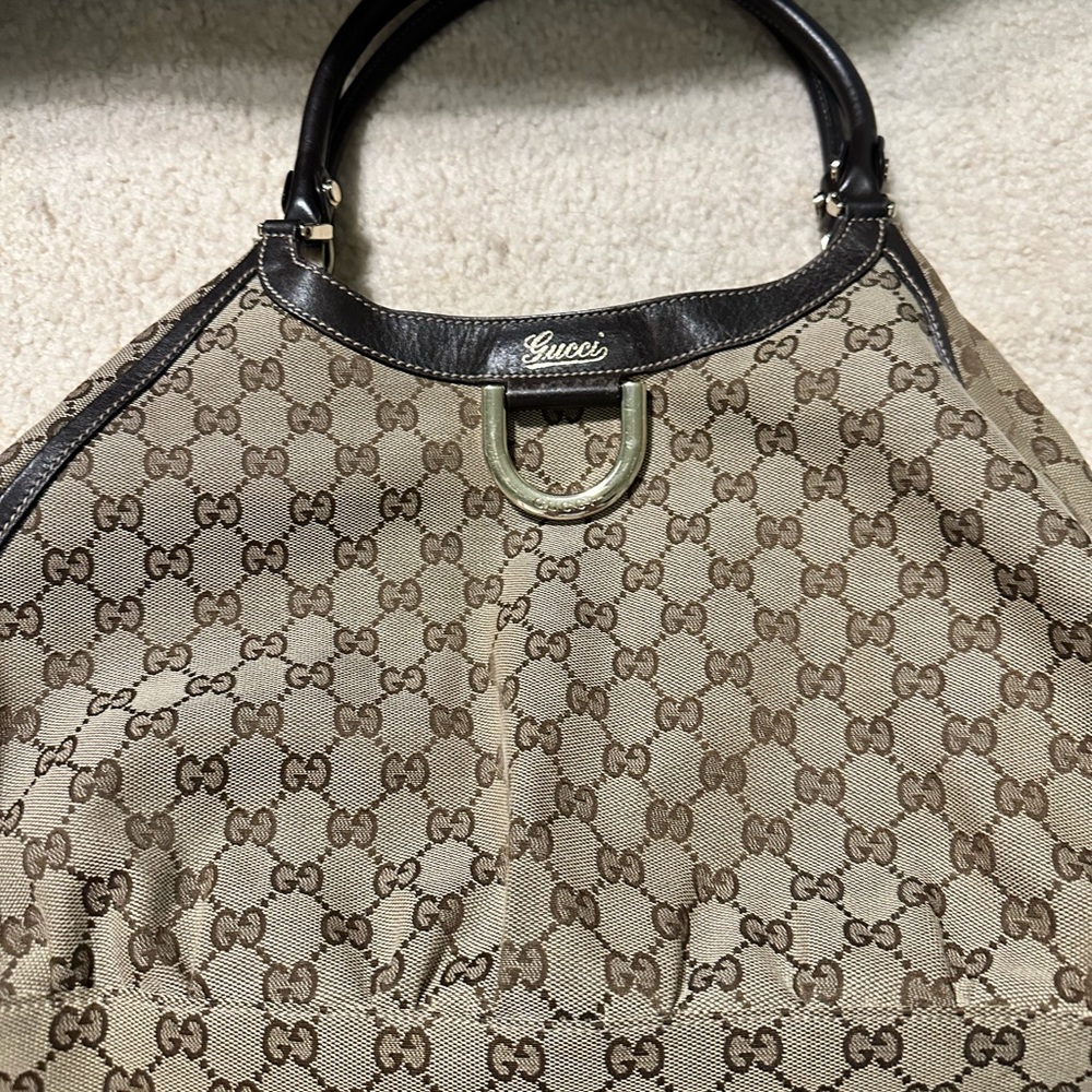 Gucci Beige and Brown Monogram Shoulder Bag